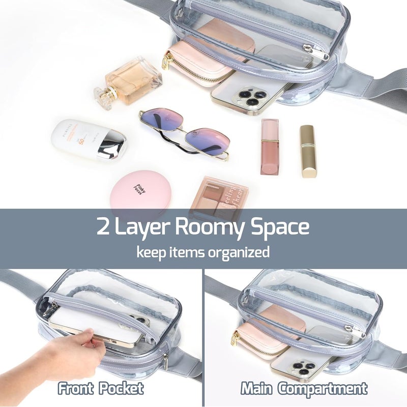 Veckle Clear Fanny Pack - Plus Size Only 35" - 51" Stadiuim Approved Clear Belt Bag for Women Transparent Waist Bag Crossbody for Sports Events, Concerts, Grey - Image 5